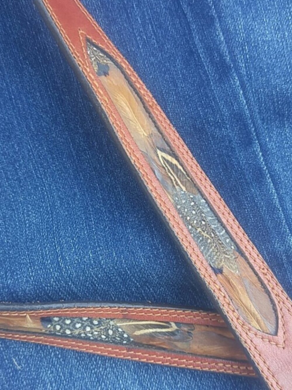 Leegin Vintage Western Leather Real Pheasant Feather Belt